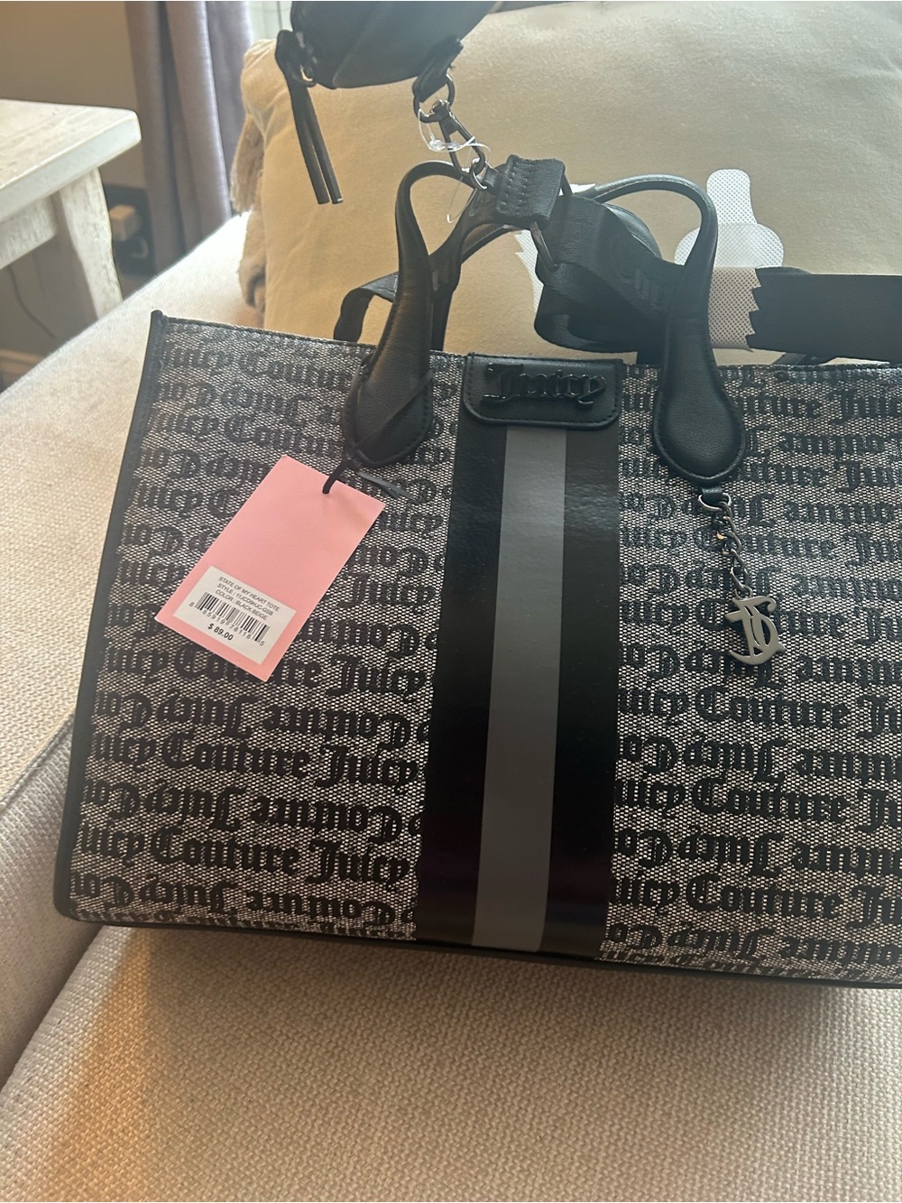 NWT JUICY COUTURE black and grey tote bag.